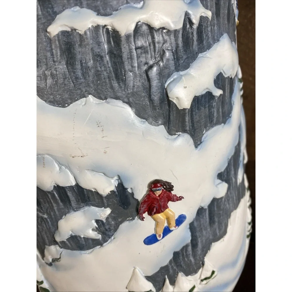 Christmas Wastebasket‎ Hand-Painted Skiing Mountains Indoor Trash Can Resin